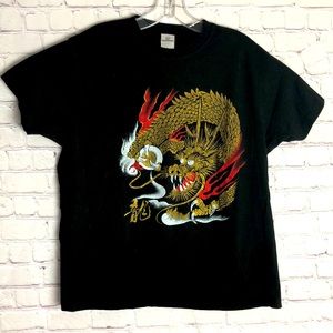 Chinese Dragon Men's Black Graph Tee. Sz. L